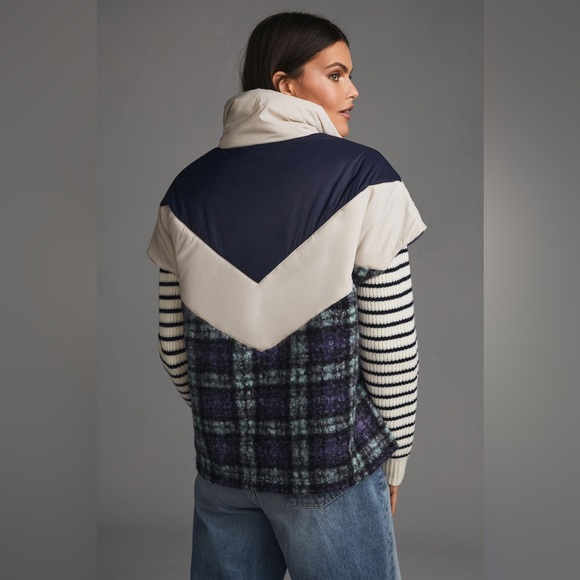 NWT Anthropologie plaid puffer poncho. One size. - Picture 3 of 7